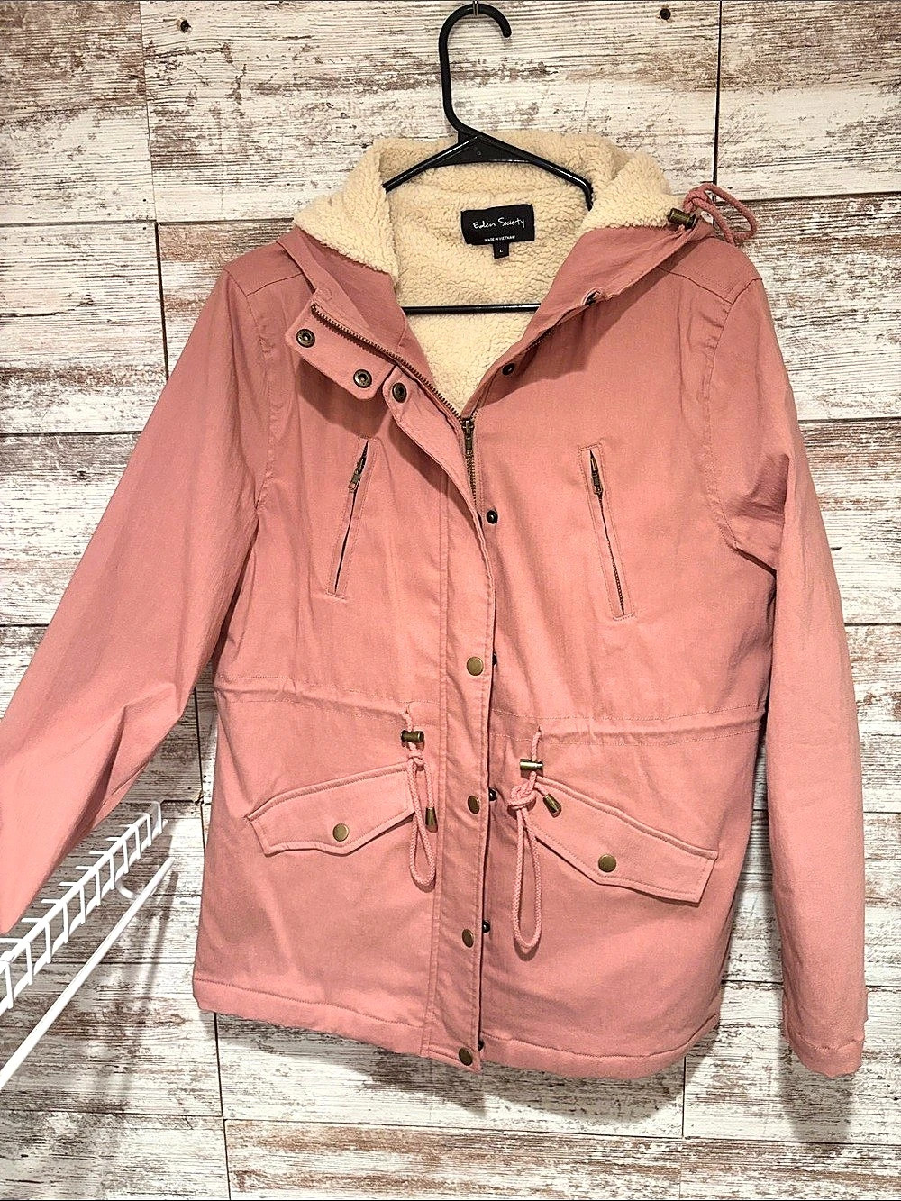 Eden Society Sherpa-Lined Utility Jacket in Pink Size Large Like New